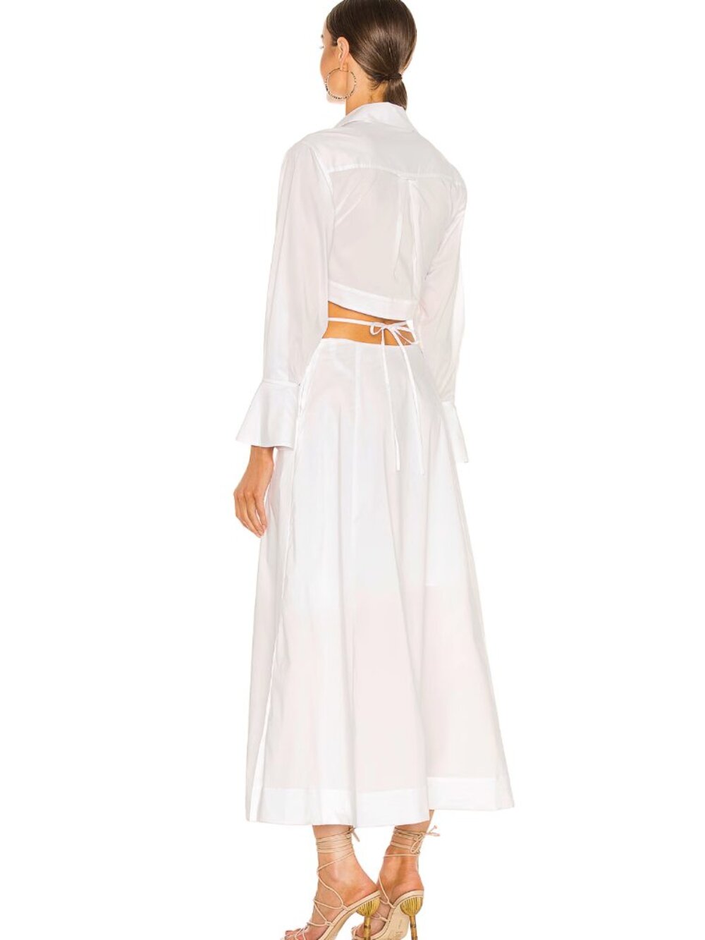 NEW SIMKHAI Signature Alex Pleated Cut Out Shirt Dress White Poplin Maxi Midi XS - Picture 3 of 7
